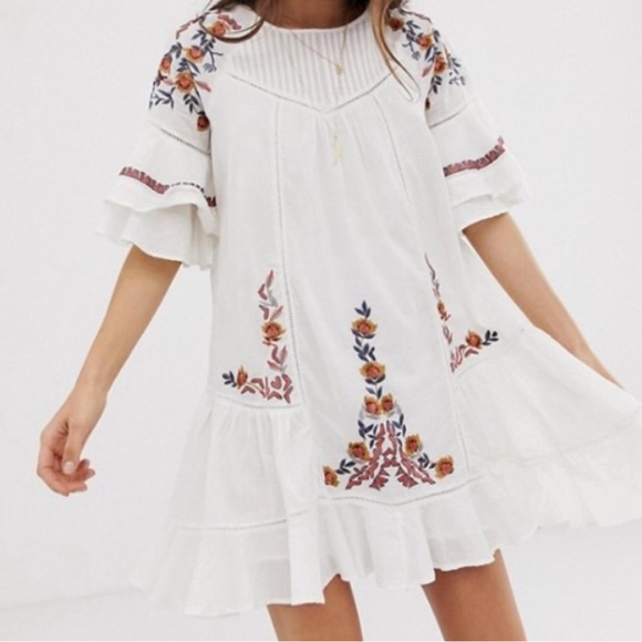 Free People Dresses & Skirts - Free People Pavlo Floral Embroidered Mini Shift Dress Boho Womens XS